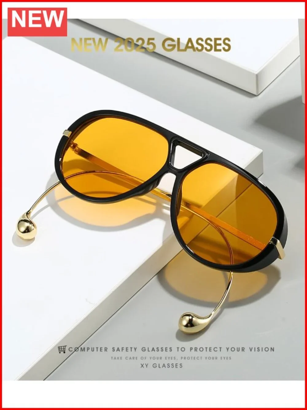 Oversized Retro Aviator Sunglasses UV400 Protection Double Bridge